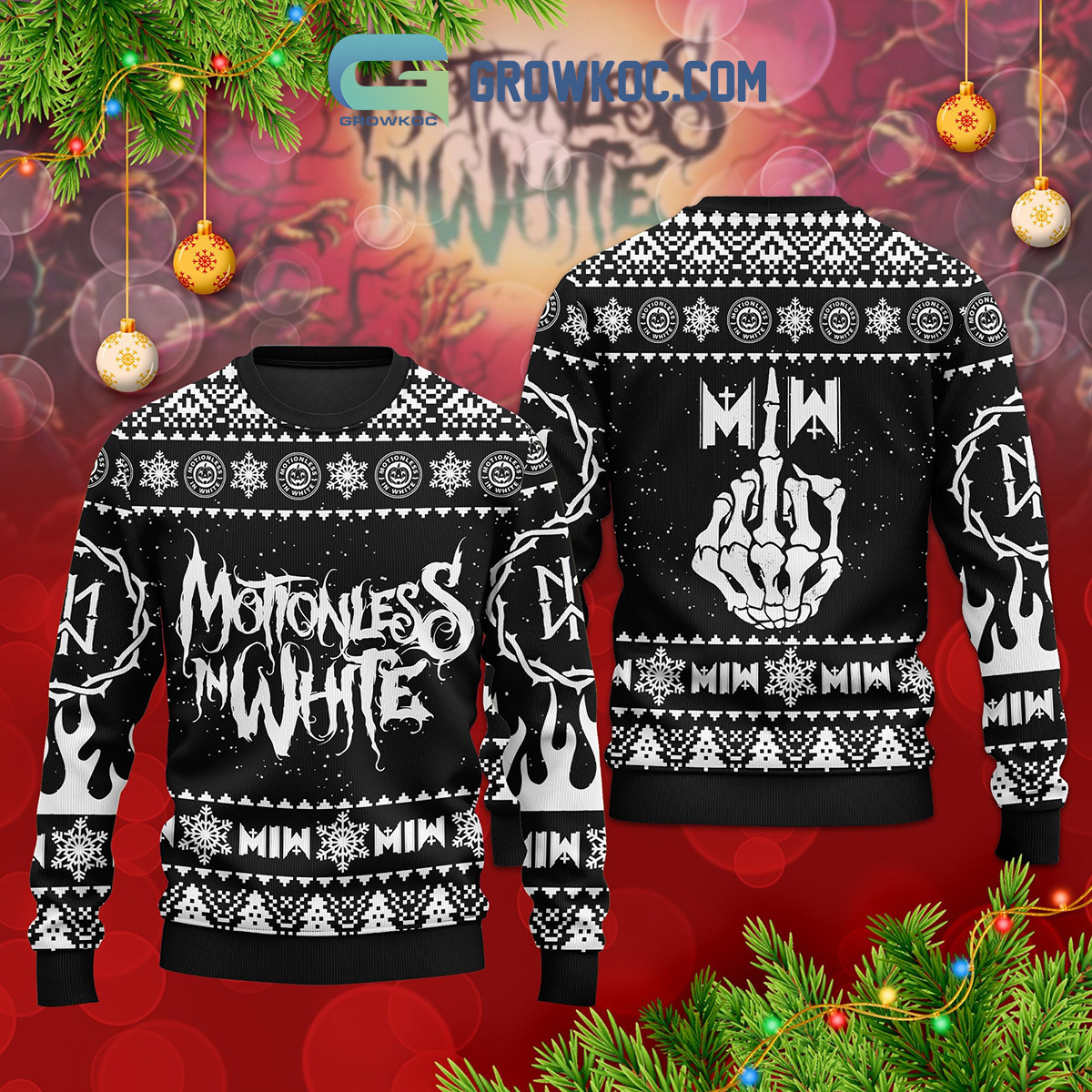 Motionless in White Gothic Metal Rock Band MIW Christmas Winter Holidays Ugly Sweater2B1 sRHx8