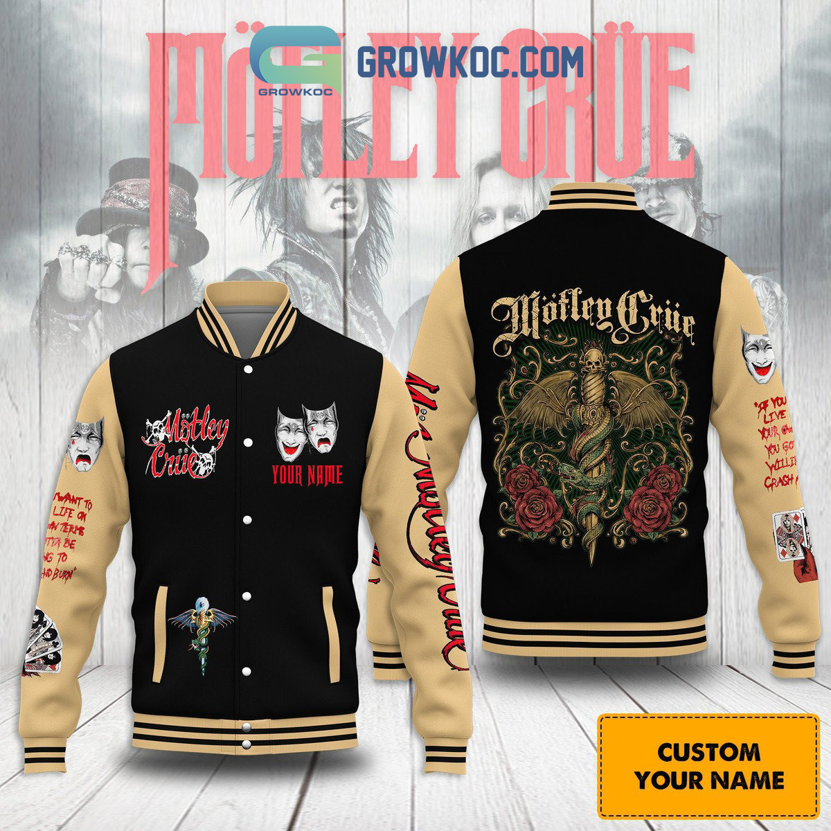 Motley Crue Smiling Mask Personalized Baseball Jacket2B1 ytaan