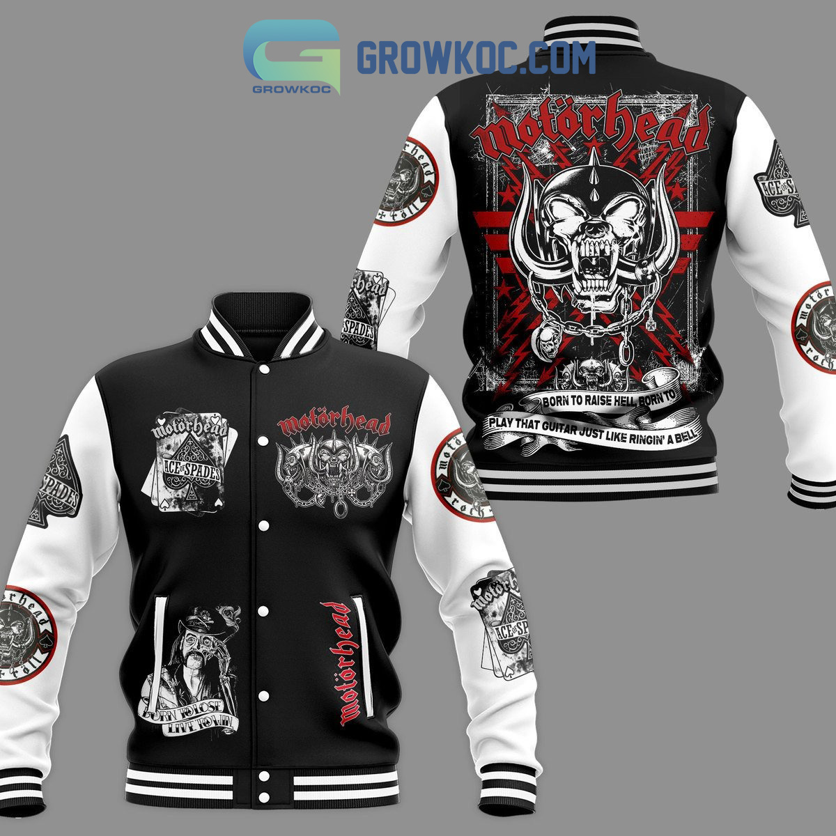MotorHead Born To Raise Hell Born To Play That Guitar Just Like Ringin A Bell Baseball Jacket2B1 WUbz5