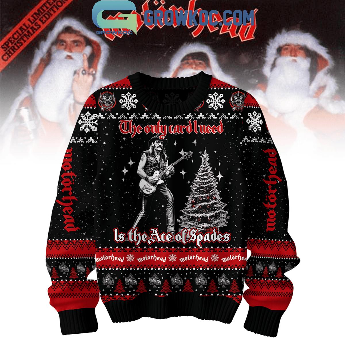 Motorhead The Only Card I Need Is The Ace Of Spades Christmas Ugly Sweater 1 ChPBr