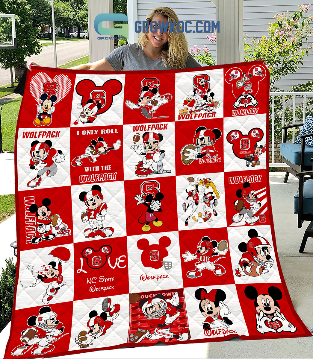 NC State Wolfpack NCAA Mickey Disney Fleece Blanket Quilt2B1 CLYXG