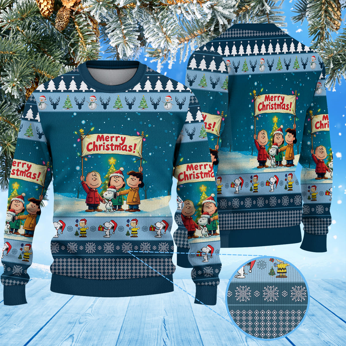NF1xxRN7 Snoopy And Friends Christmas Knitted Sweater 2 1