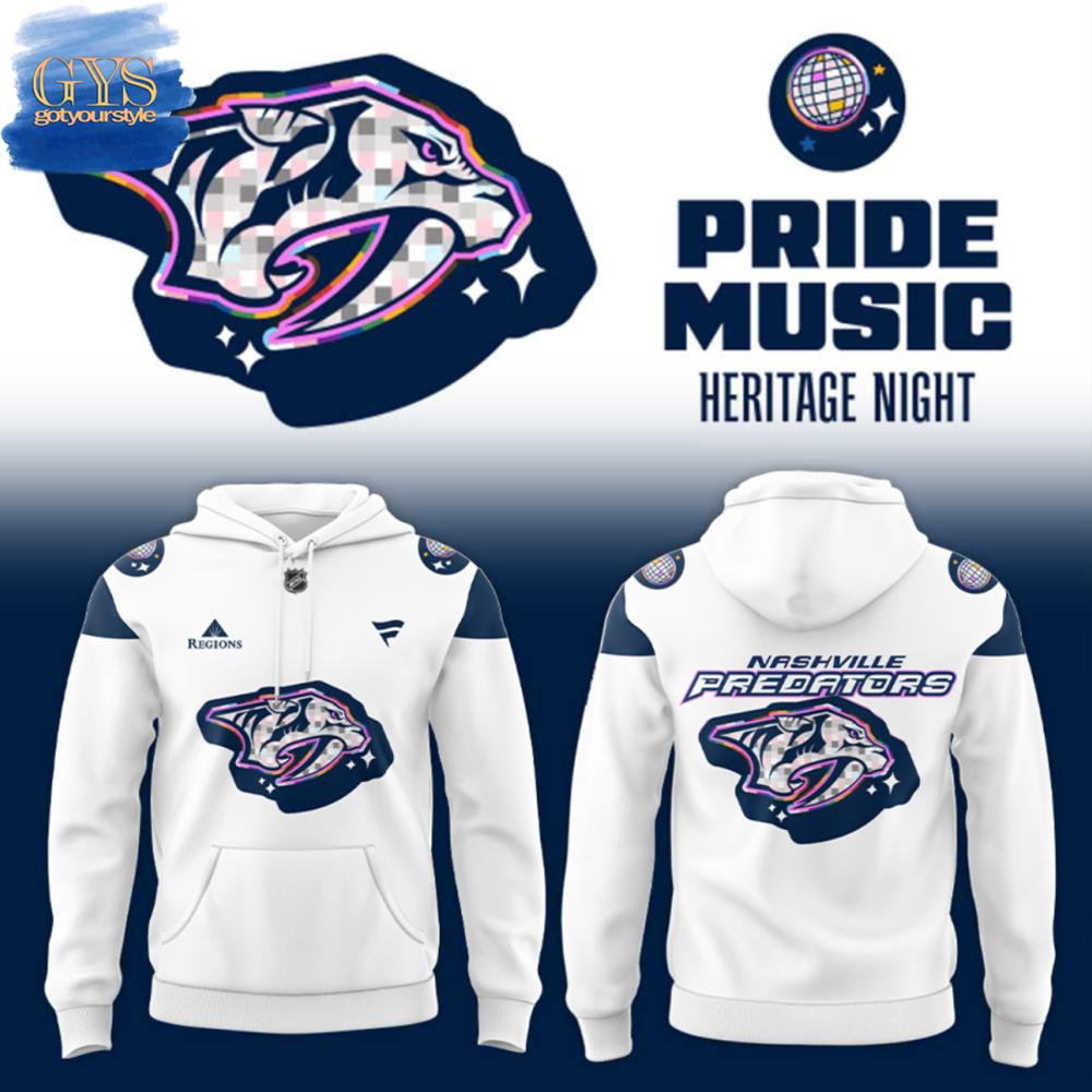 Nashville Predators Pride Music Heritage Night White Hoodie 1