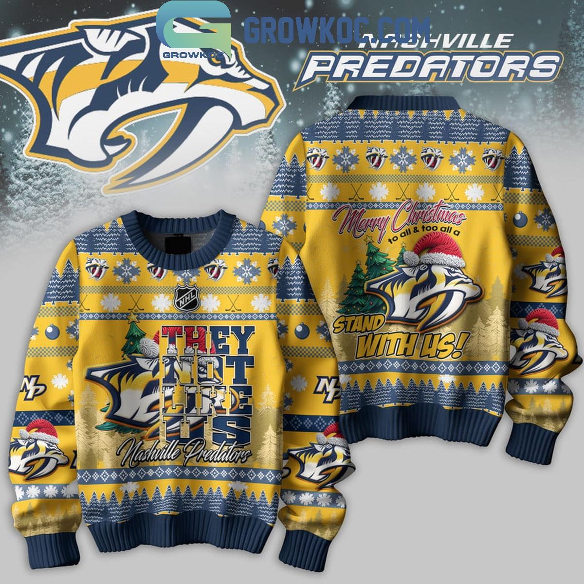 Nashville Predators They Not Like Us Stand With Us Merry Christmas Ugly Sweater 1 zWHGa