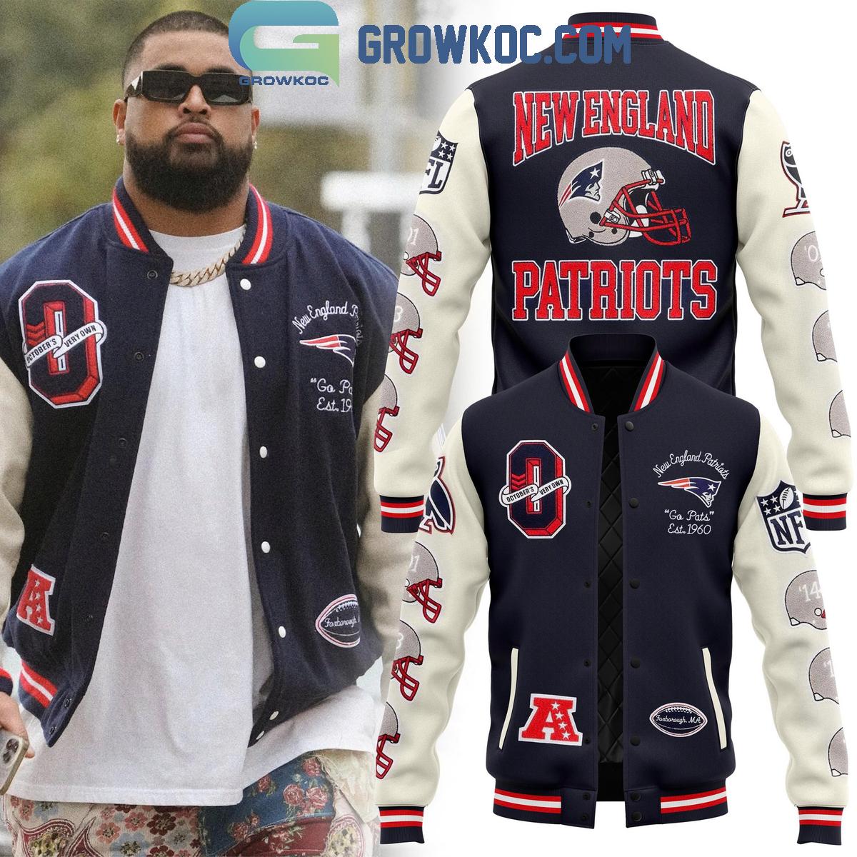 New England Patriots Go Pats Est 1960 Fan Baseball Jacket 1 aHzYR