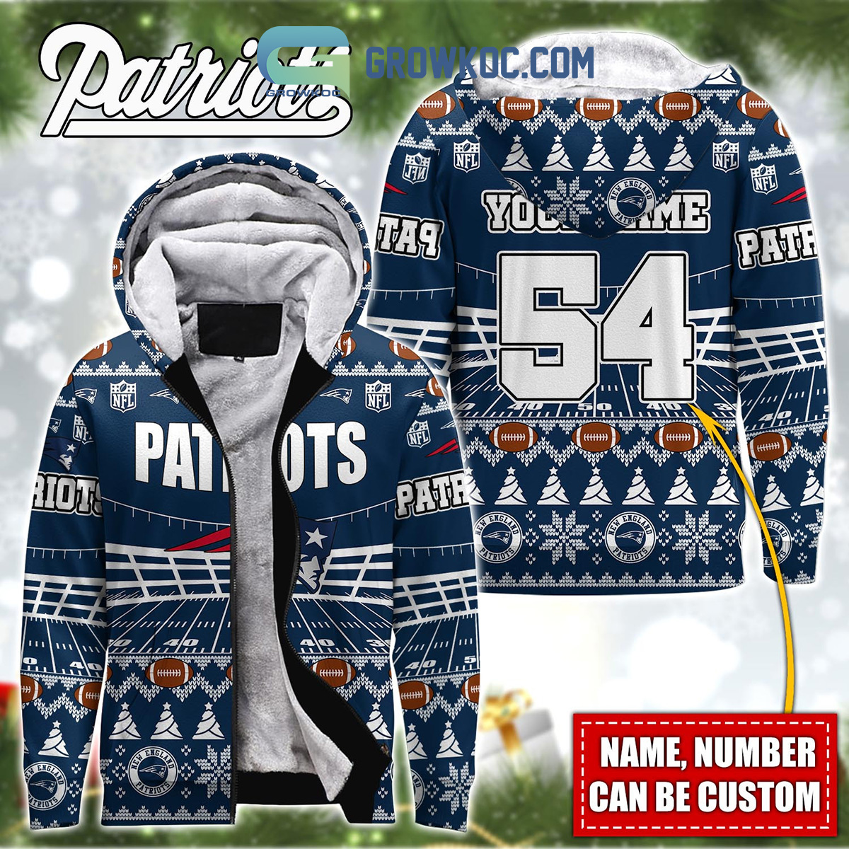New England Patriots NFL Christmas Personalized Hoodie Zipper Fleece Jacket2B1 aVZch