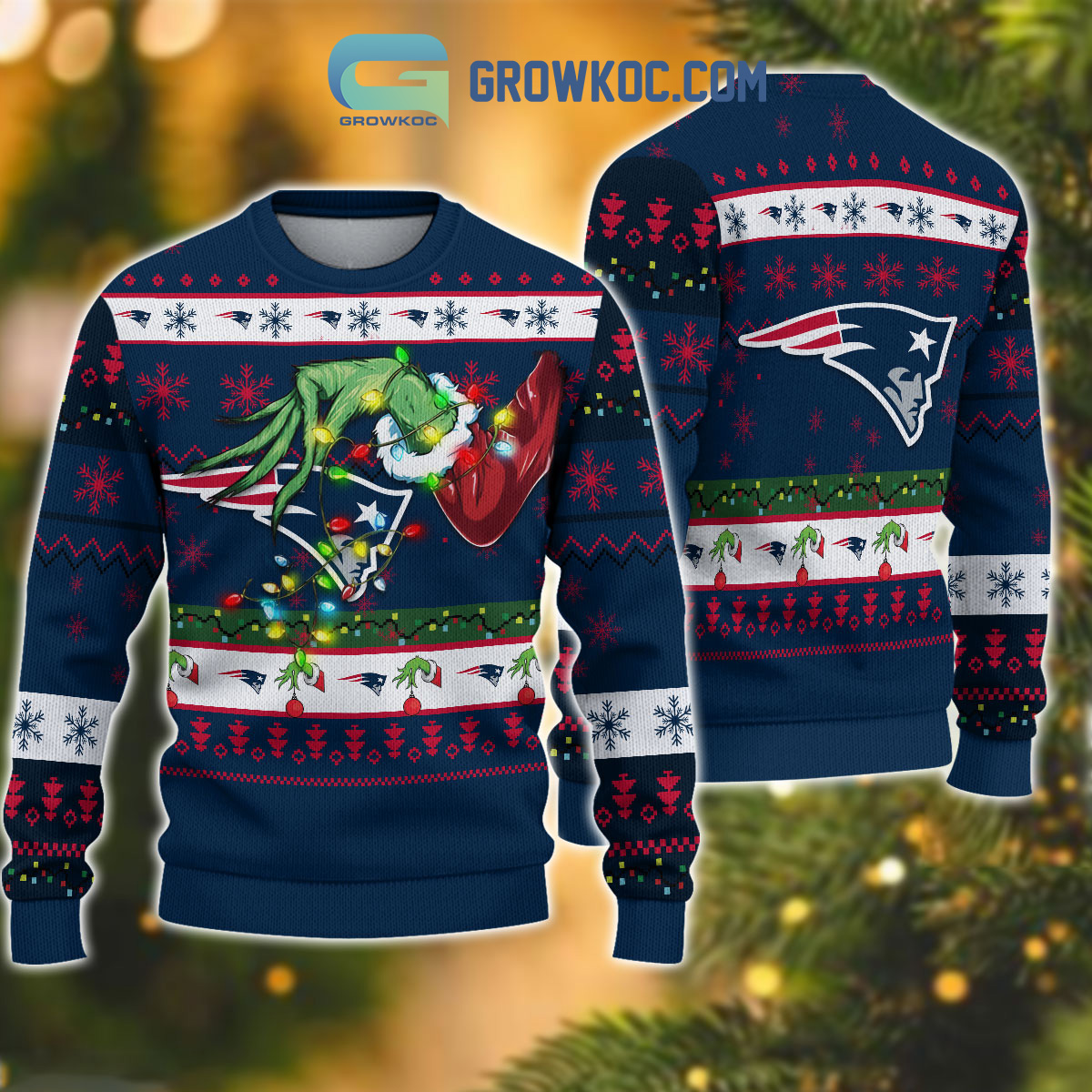 New England Patriots NFL Grinch Christmas Ugly Sweater2B1 bYE6N