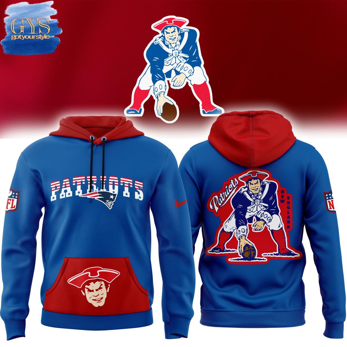 New England Patriots Rewind Club Fleece Pullover Blue Hoodie 1