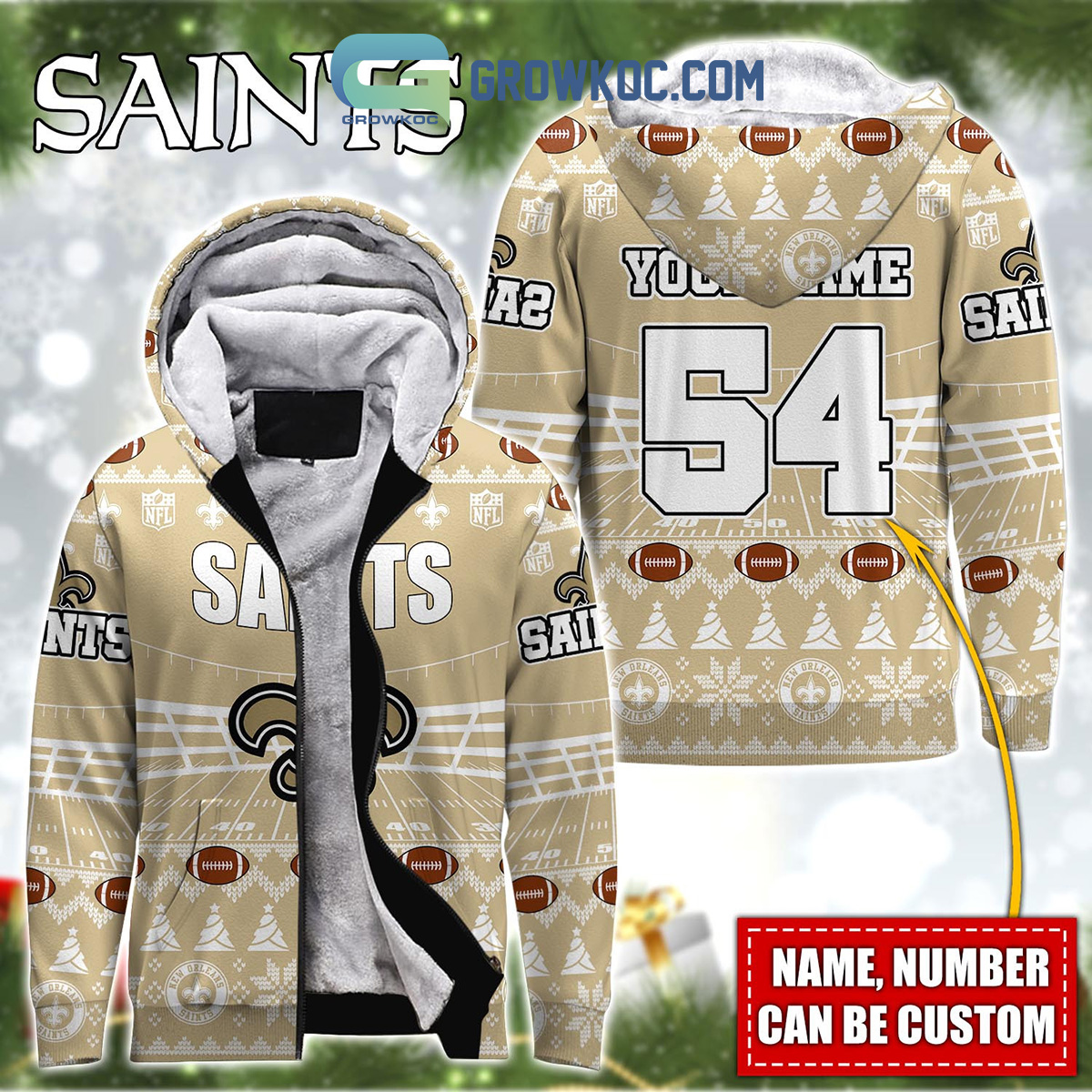 New Orleans Saints NFL Christmas Personalized Hoodie Zipper Fleece Jacket2B1 ewfJu