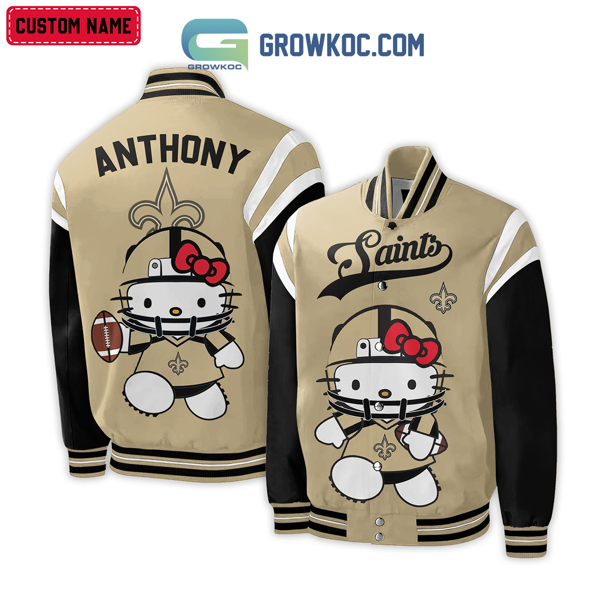 New Orleans Saints NFL Hello Kitty Personalized Baseball Jacket2B1 lq2xj