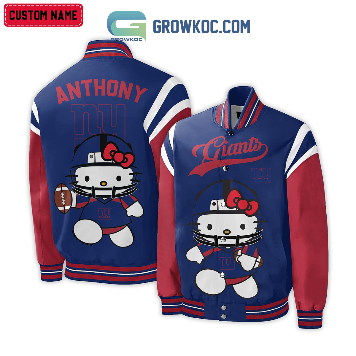 New York Giants NFL Hello Kitty Personalized Baseball Jacket2B1 NTB6X