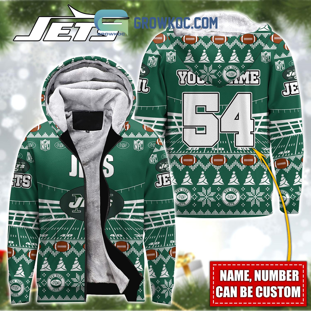 New York Jets NFL Christmas Personalized Hoodie Zipper Fleece Jacket2B1 GGrBa