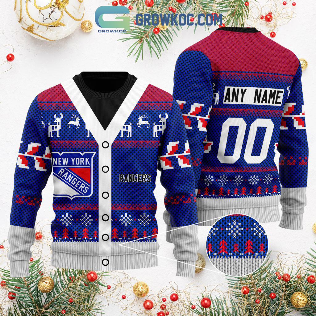 New York Rangers Supporter Custom Name Number Christmas Holiday Ugly Sweater2B0 pD2uo
