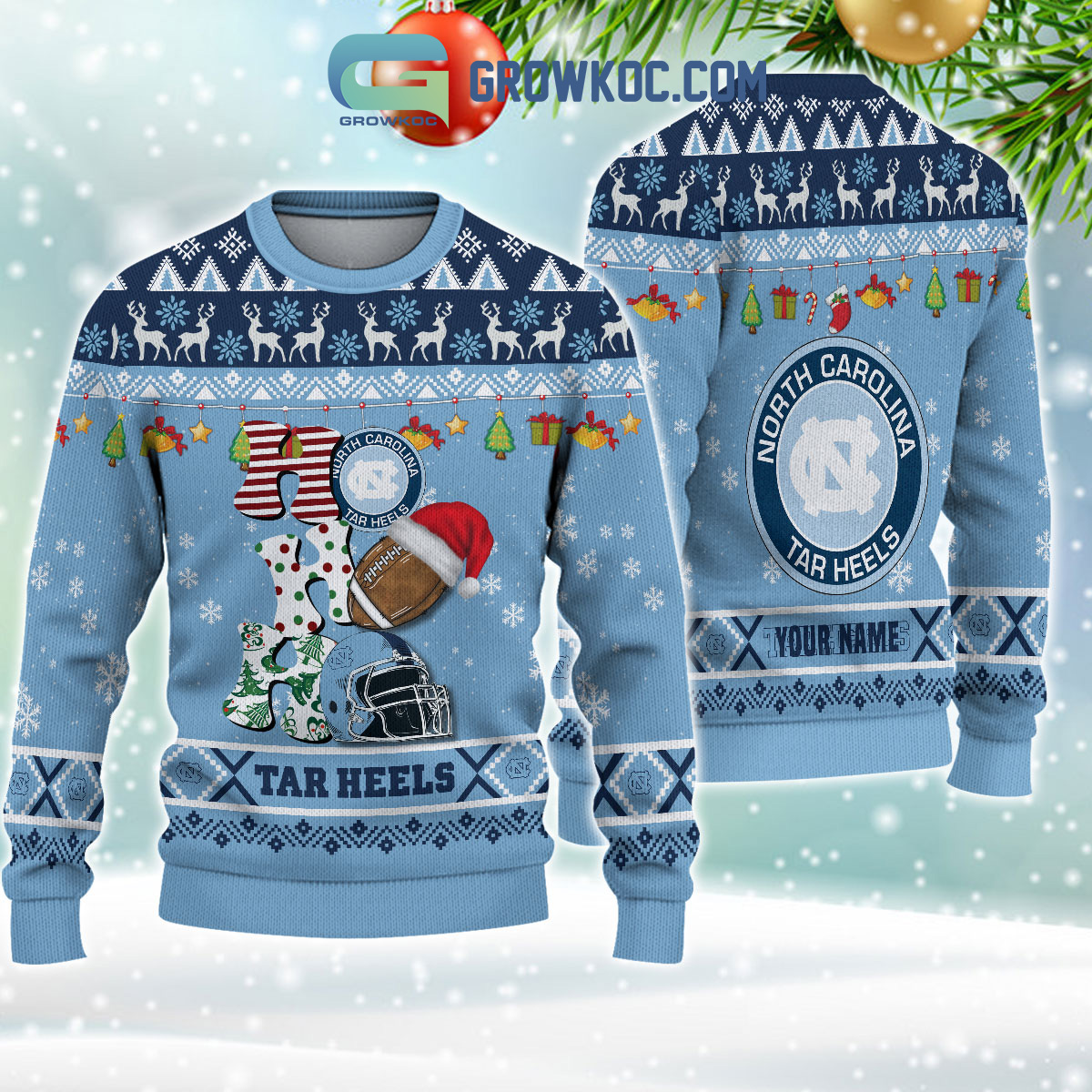North Carolina Tar Heels NCAA Ho Ho Ho Snow Christmas Personalized Ugly Sweater2B1 HV5AI