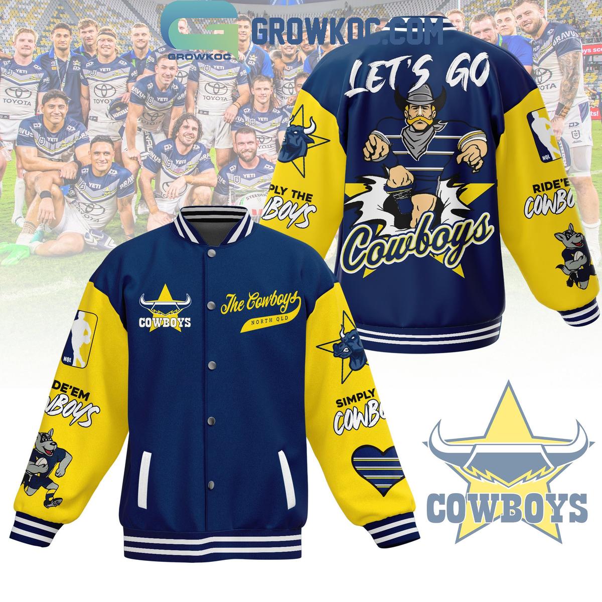 North Queensland Cowboys Lets Go Cowboys Fan Baseball Jacket 1 I6Hu9