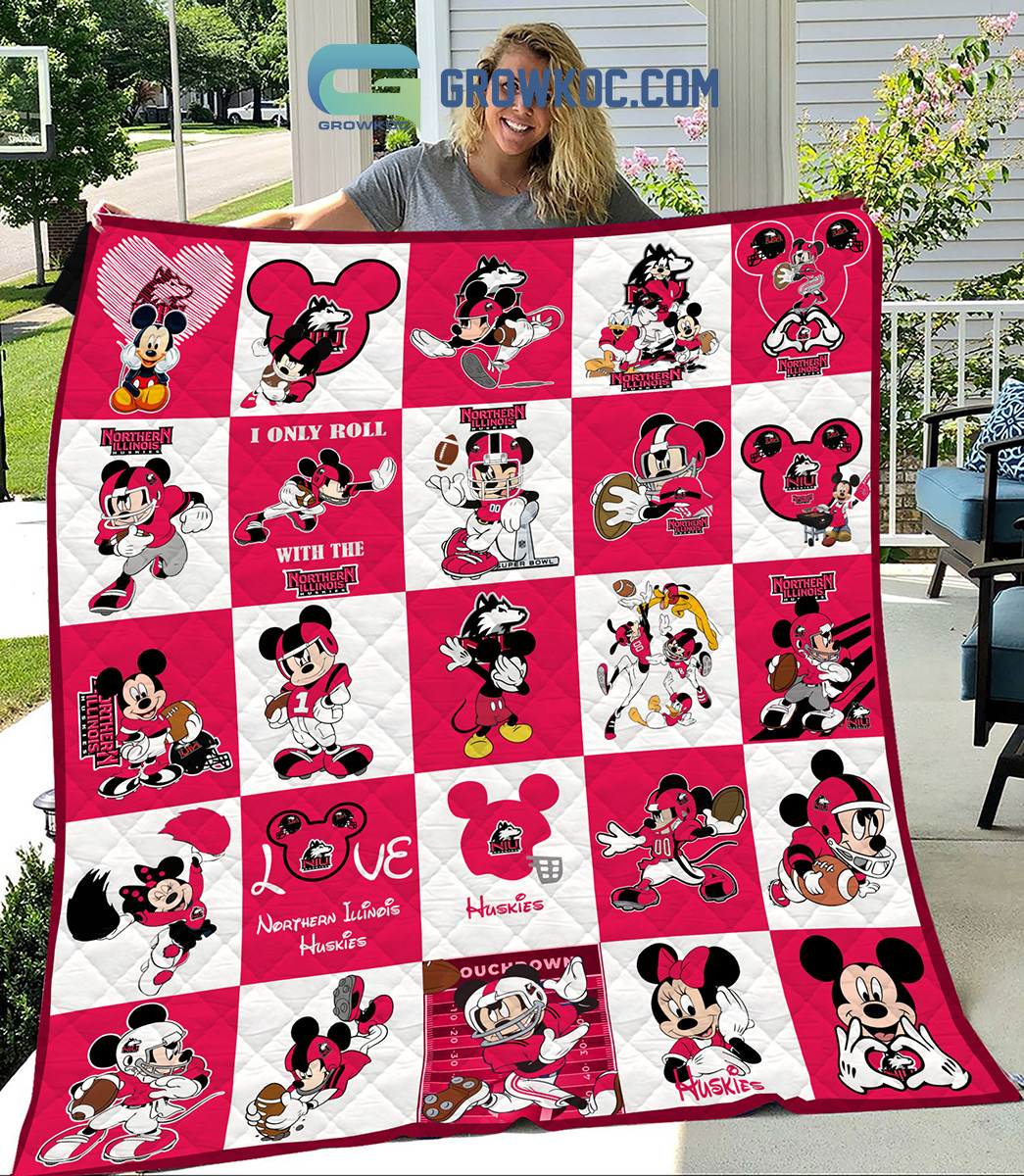 Northern Illinois Huskies NCAA Mickey Disney Fleece Blanket Quilt2B1 CK0rt