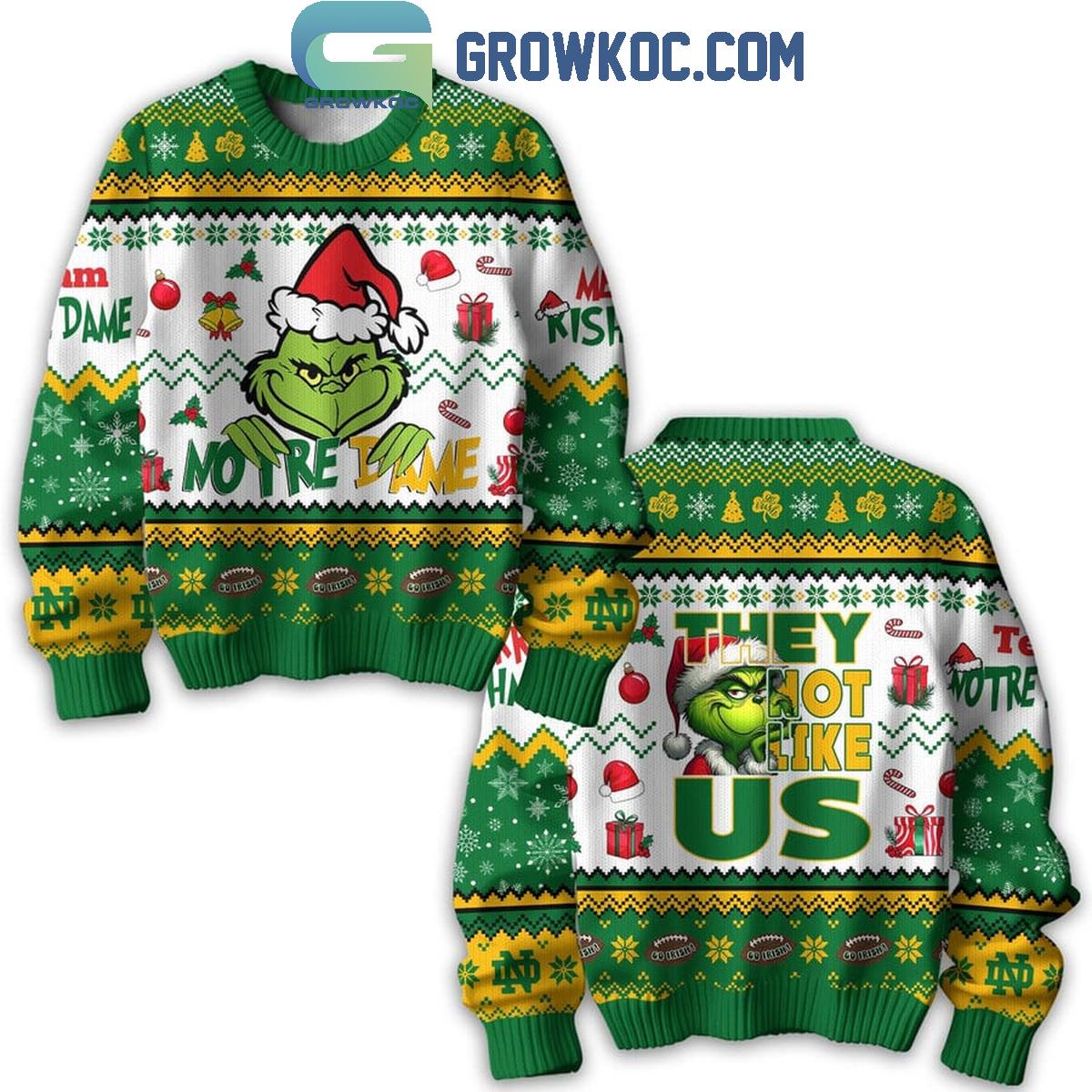 Notre Dame Fighting Irish Christmas They Not Like Us The Grinch Ugly Sweater 1 kHIe2