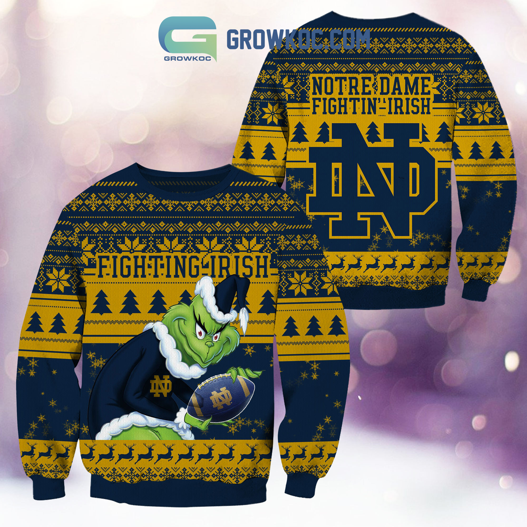 Notre Dame Fighting Irish Grinch NCAA Christmas Ugly Sweater2B1 VBF0p
