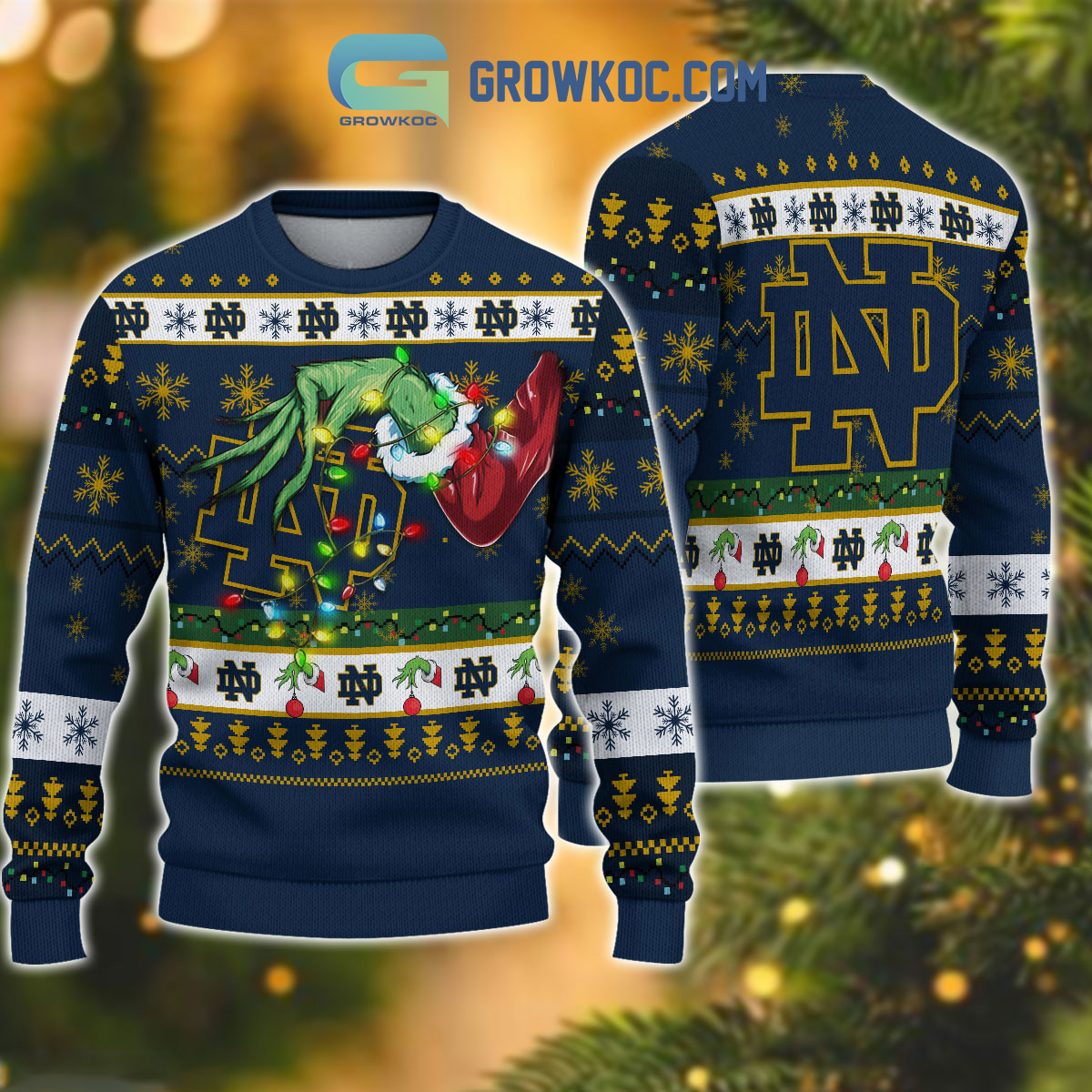 Notre Dame Fighting Irish NCAA Grinch Christmas Ugly Sweater2B1 WE6nD