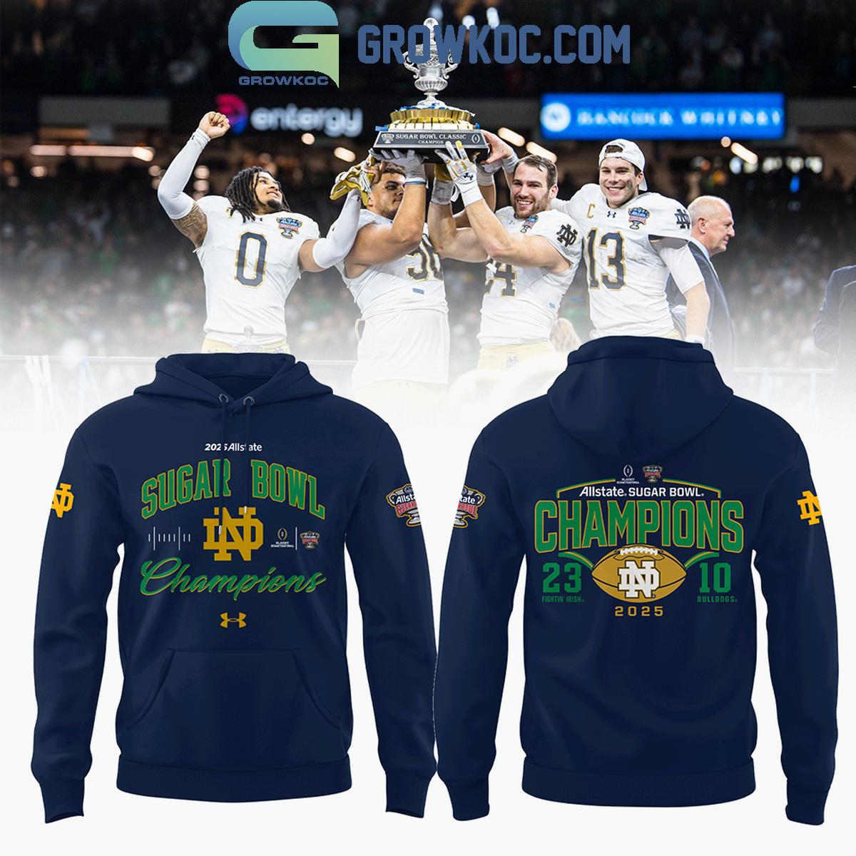 Notre Dame Fighting Irish Sugar Bowl Champions Navy Hoodie T Shirt 1 Y90Lo
