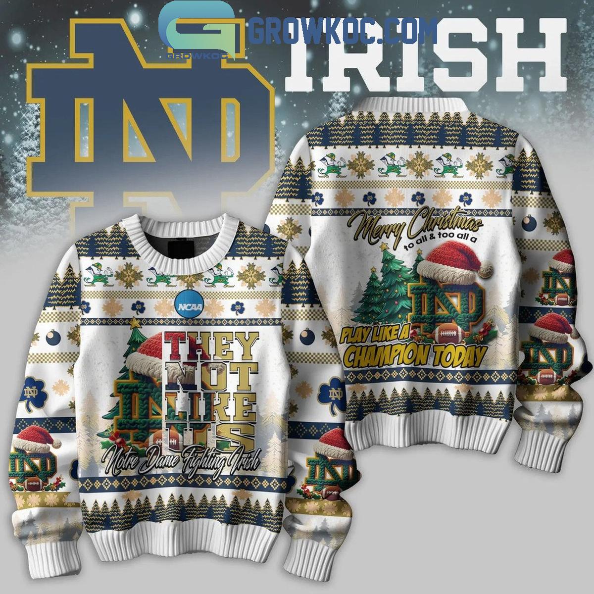 Notre Dame Fighting Irish They Not Like Us Merry Christmas To All Ugly Sweater 1 9xGTI