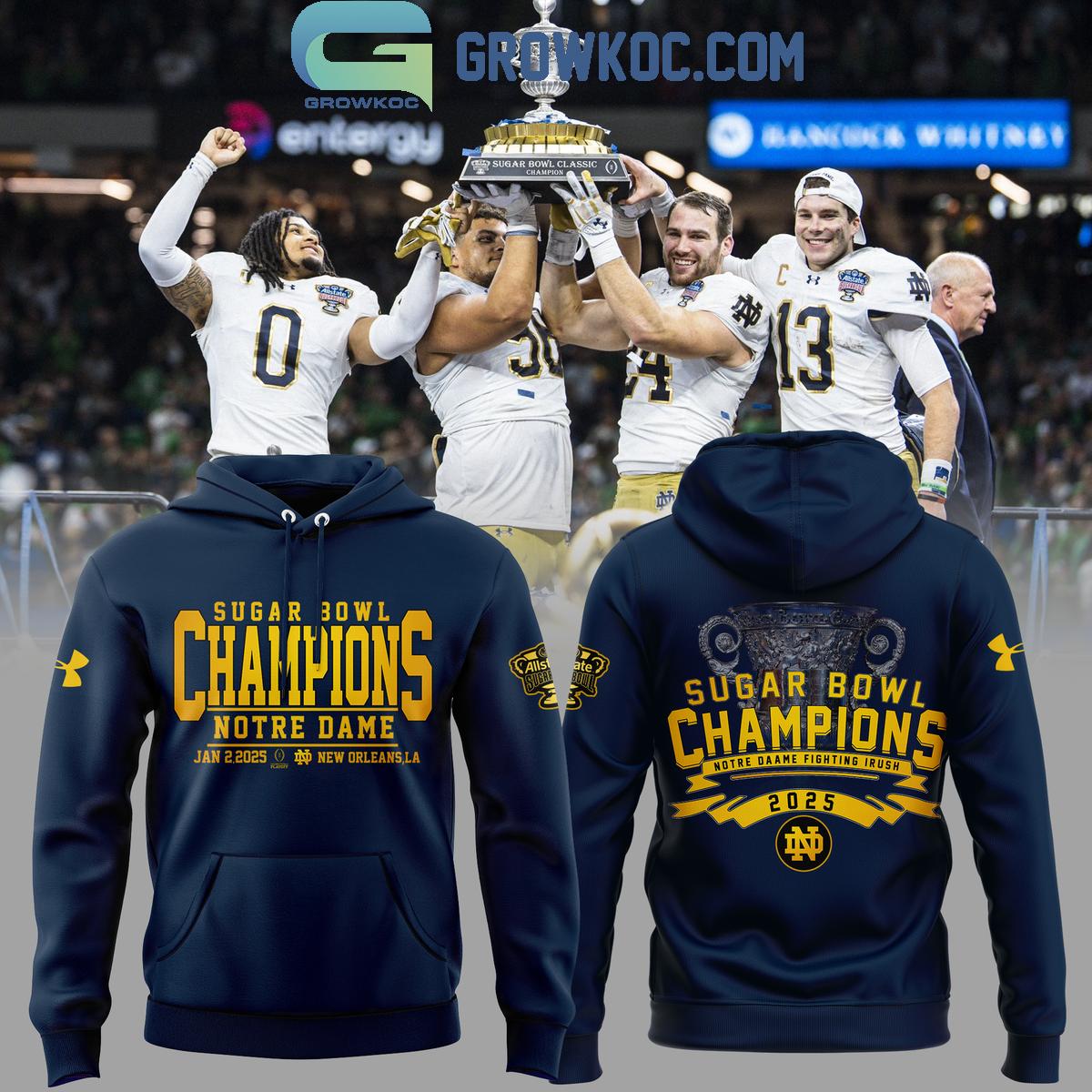 Notre Dame Football Champions Sugar Bowl Hoodie 2024 Hoodie T Shirt Navy 1 isnHR
