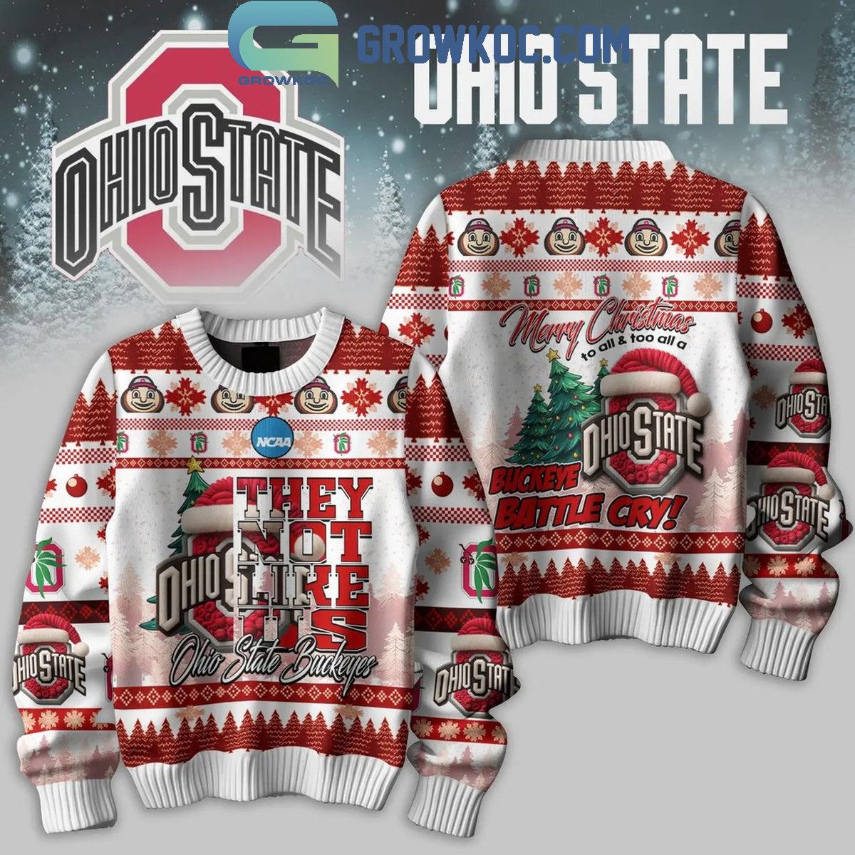 Ohio State Buckeyes They Not Like Us Merry Christmas To All Ugly Sweater 1 E7GOP