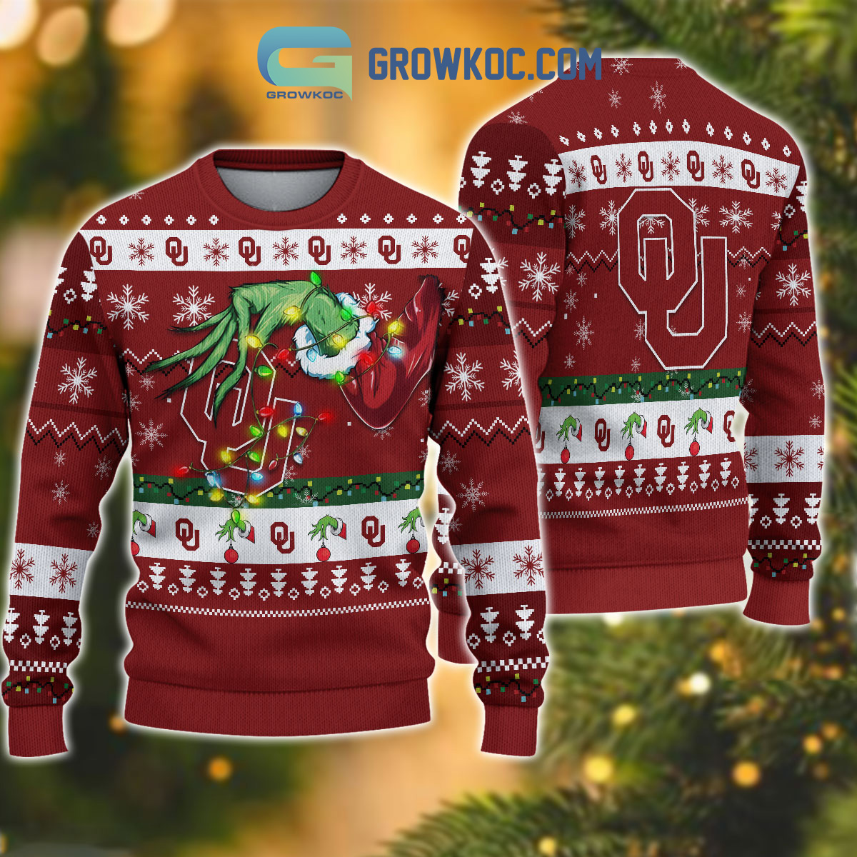Oklahoma Sooners NCAA Grinch Christmas Ugly Sweater2B1 HyOsC