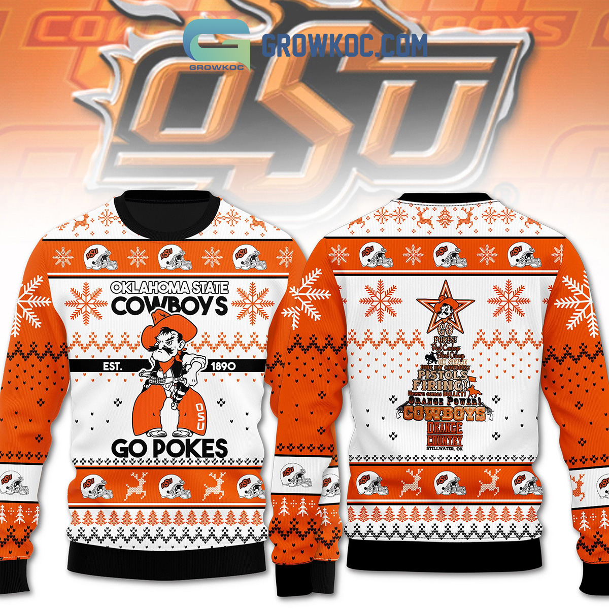 Oklahoma State Cowboys Go Pokes Christmas Ugly Sweater2B1 NqrHN
