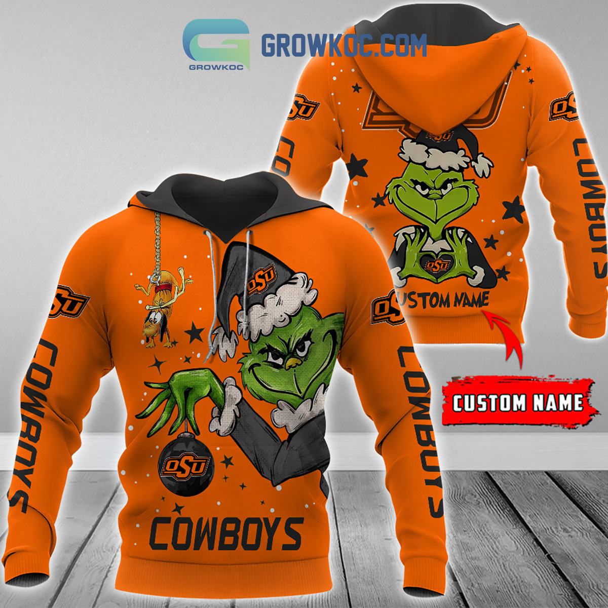 Oklahoma State Cowboys Grinch Christmas Personalized NCAA Hoodie Shirts2B1 rLpBT