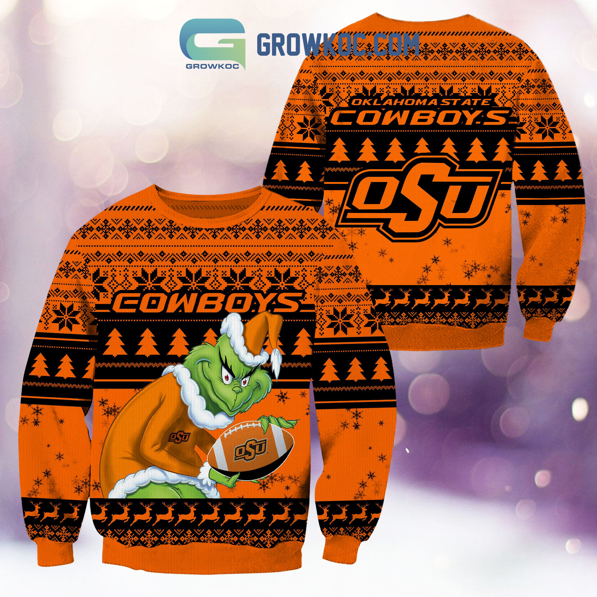 Oklahoma State Cowboys Grinch NCAA Christmas Ugly Sweater2B1 DQmAZ