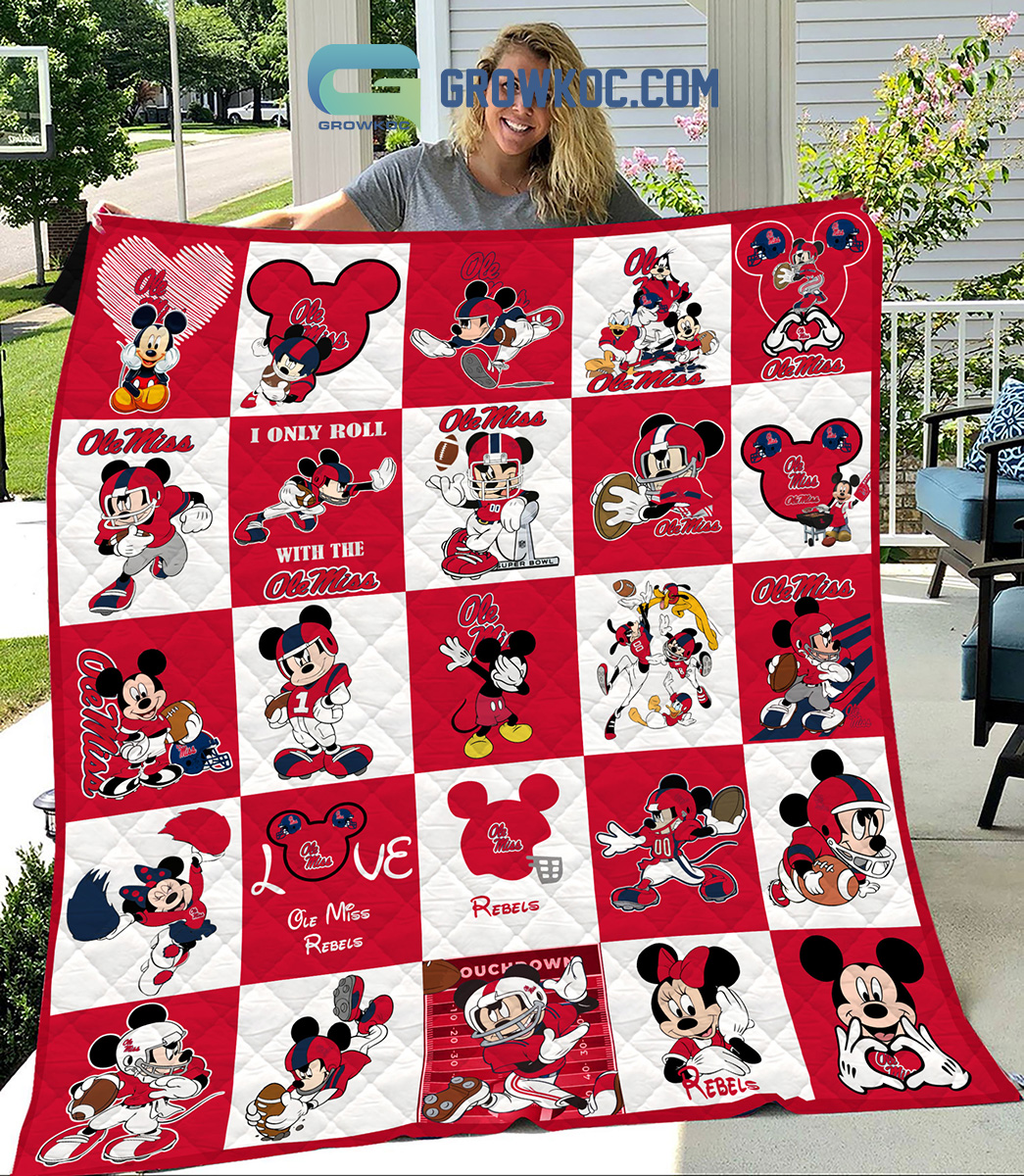 Ole Miss Rebels NCAA Mickey Disney Fleece Blanket Quilt2B1 CJD3O