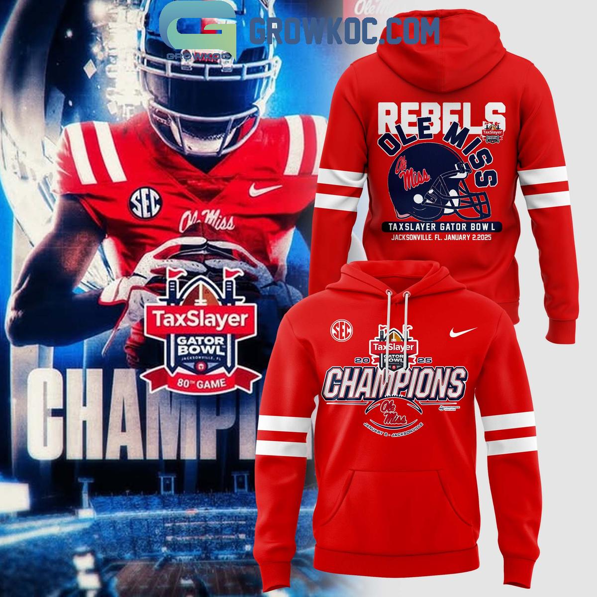 Ole Miss Rebels NCAA TaxSlayer Gator Bowl Champions 2025 Red Hoodie 1 rJSqO