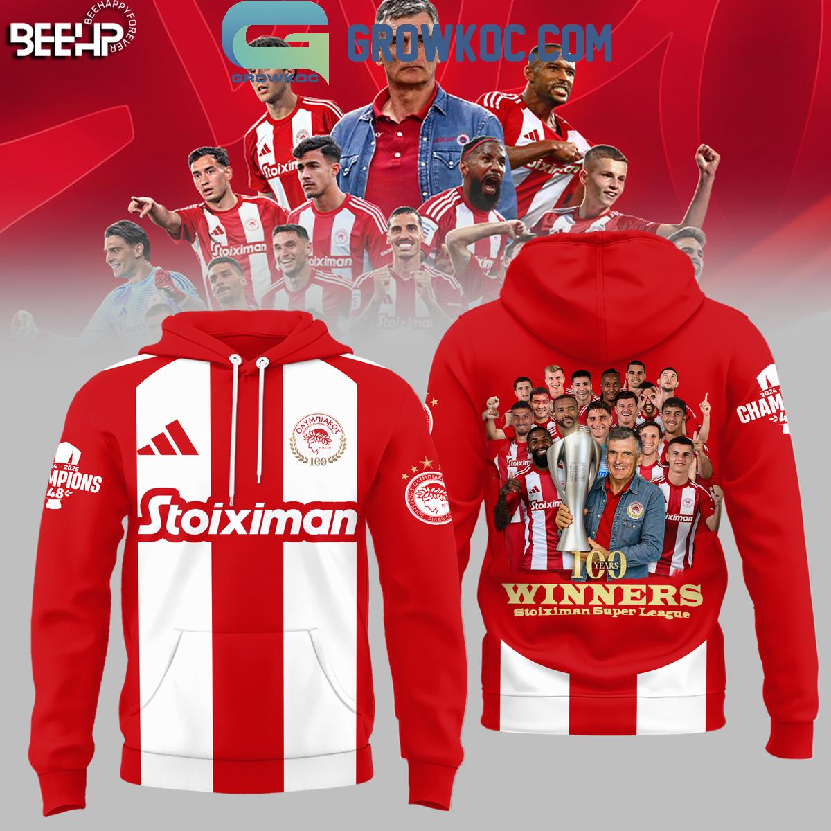 Olympiakos 100 Years Winners Stoiximan Super League Hoodie T Shirt 1 YIaR3