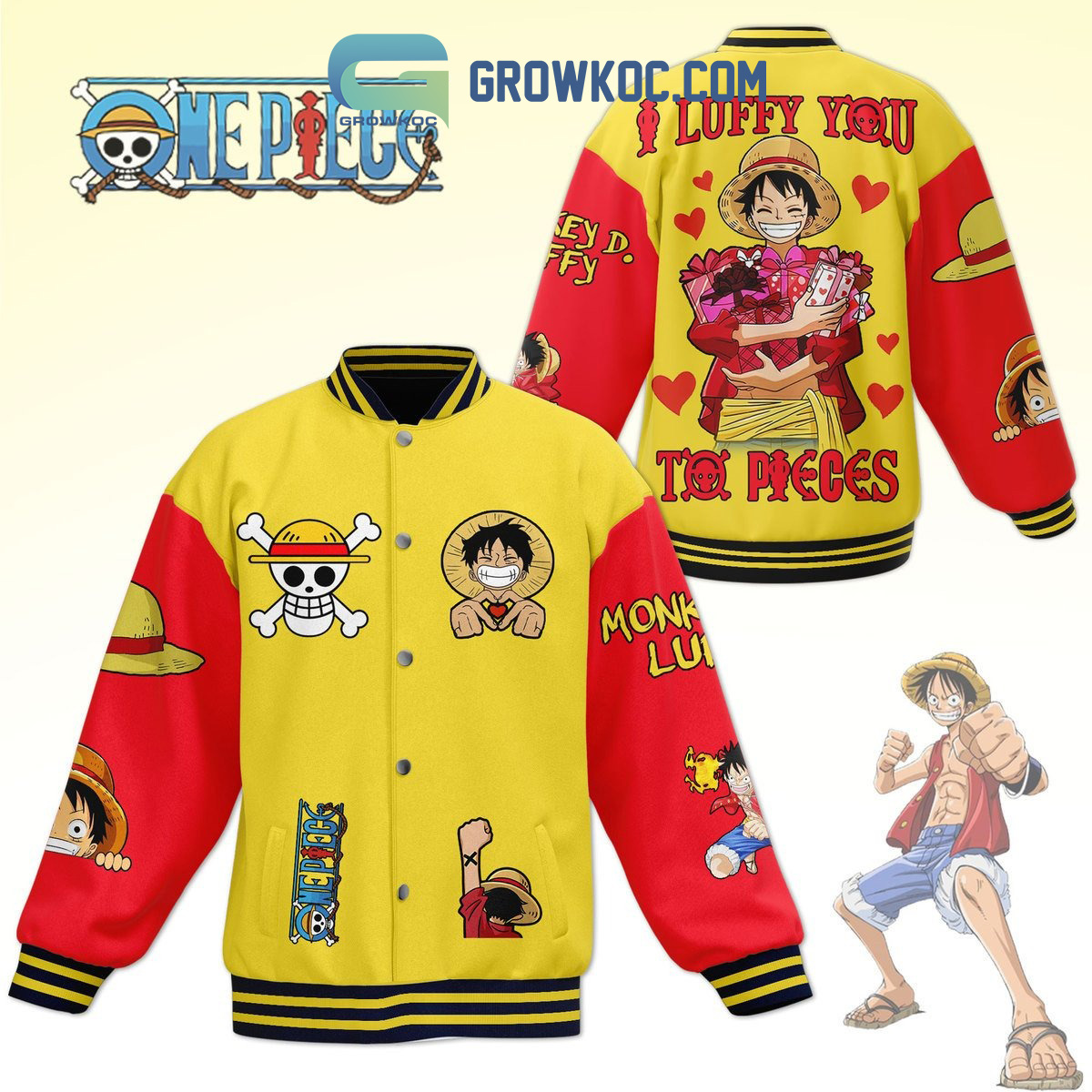 One Piece Luffy Valentines Day Baseball Jacket2B1 XAQaM