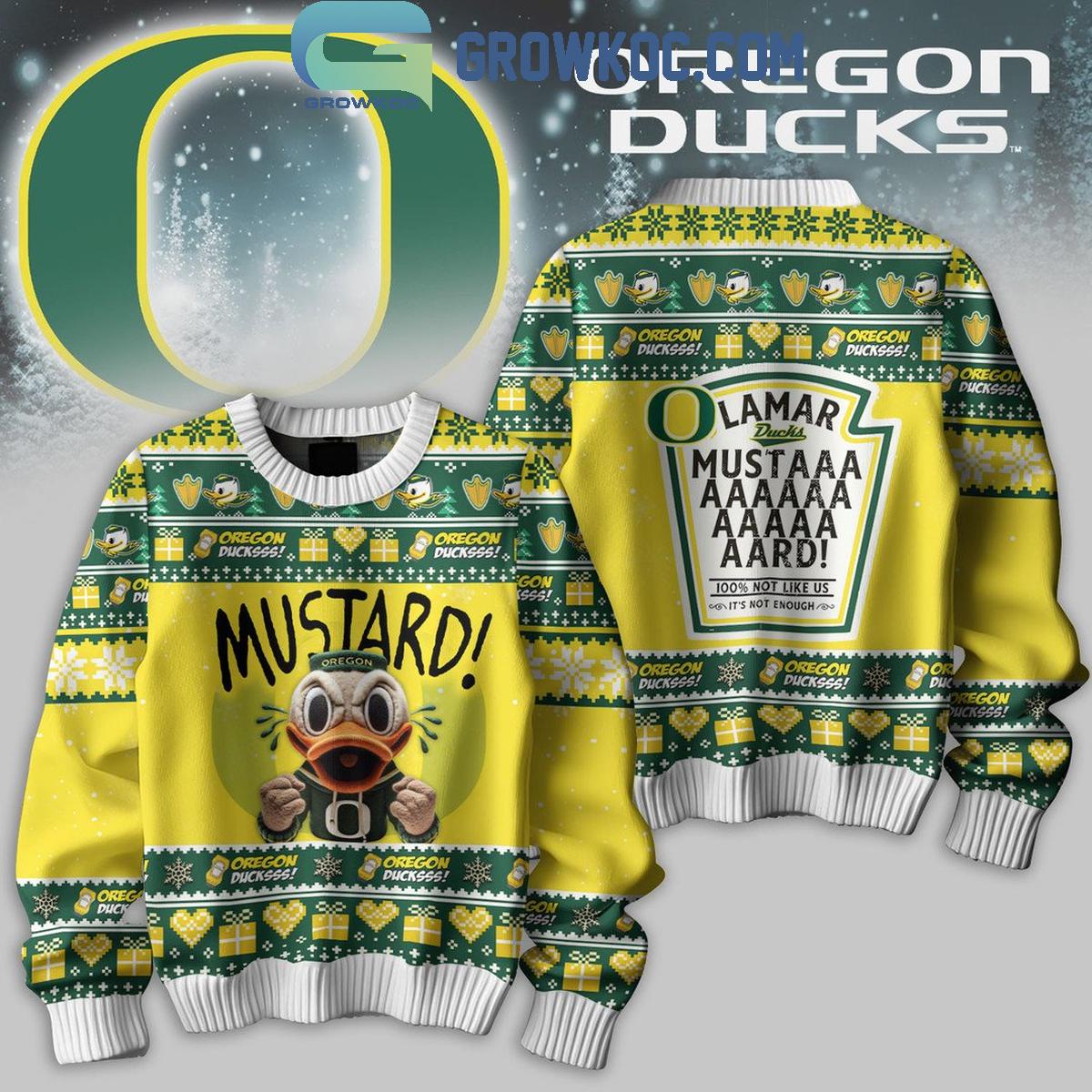 Oregon Ducks Mustard Kendrick Lamar Christmas Ugly Sweater 1 lhtem