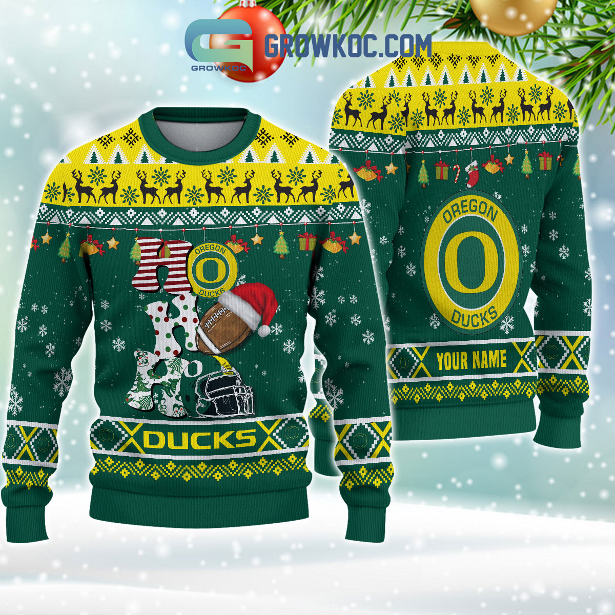 Oregon Ducks NCAA Ho Ho Ho Snow Christmas Personalized Ugly Sweater2B1 JUbZj