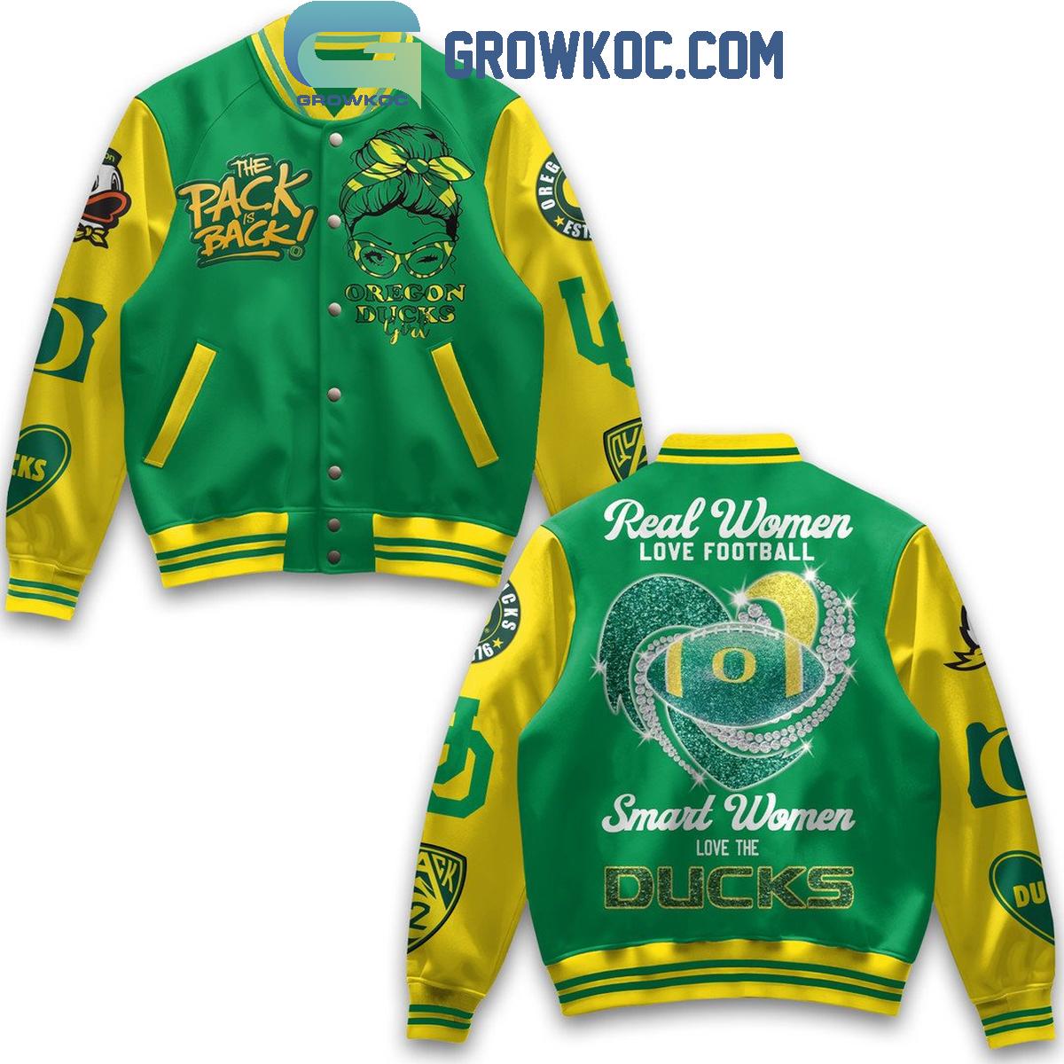 Oregon Ducks Real Women Love Football Smart Ones Love Ducks Baseball Jacket 1 1c6PY