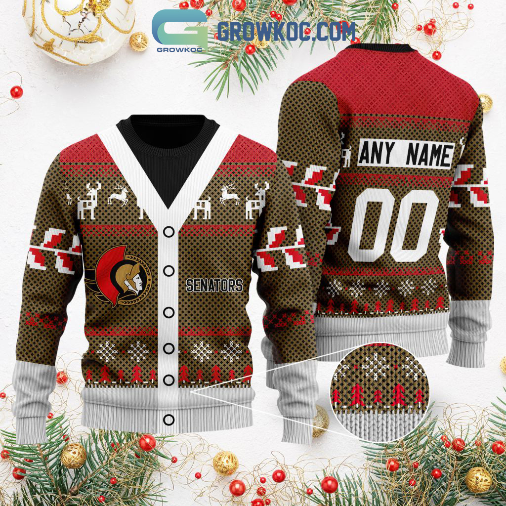 Ottawa Senators Supporter Custom Name Number Christmas Holiday Ugly Sweater2B0 KQ095