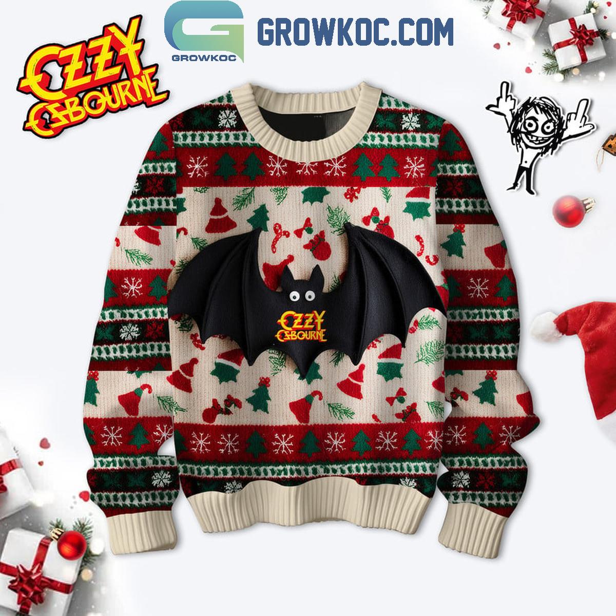 Ozzy Osbourne Being A Bat Christmas Ugly Sweater 1 N062H