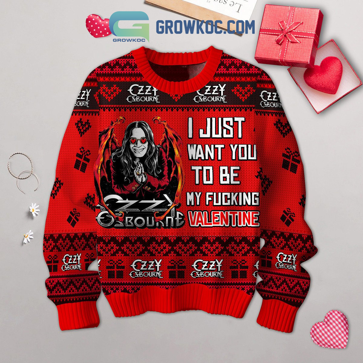 Ozzy Osbourne My Valentine Ugly Sweater2B1 bN9ZZ
