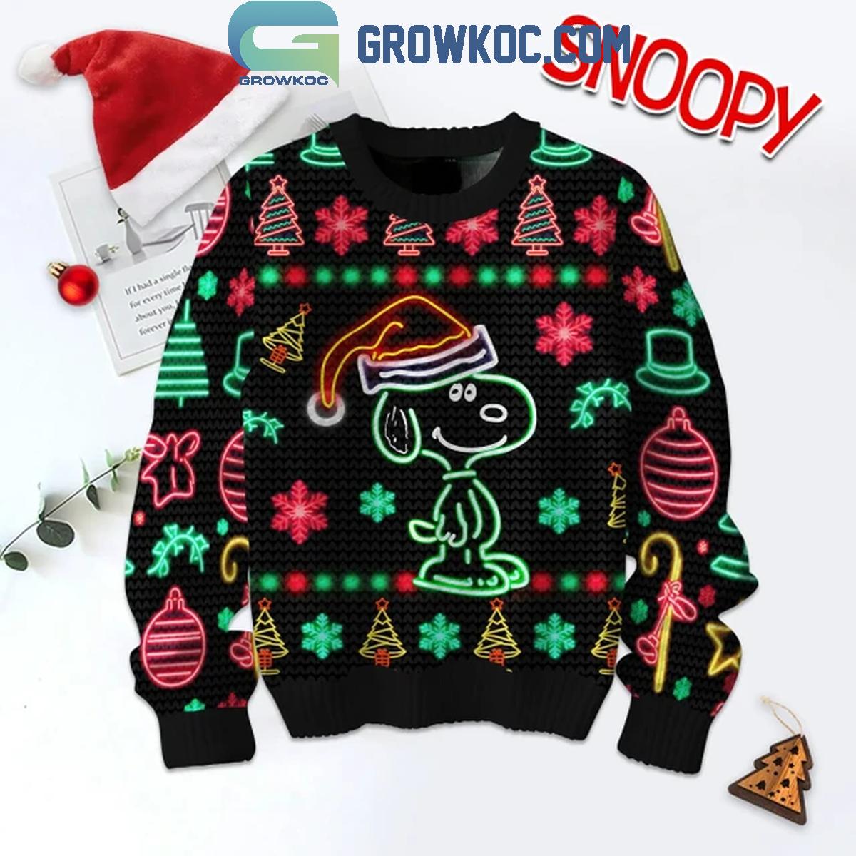 Peanuts Snoopy Merry Snoopymas Celebrating 2024 Christmas Lights Ugly Sweater 1 7NMQP
