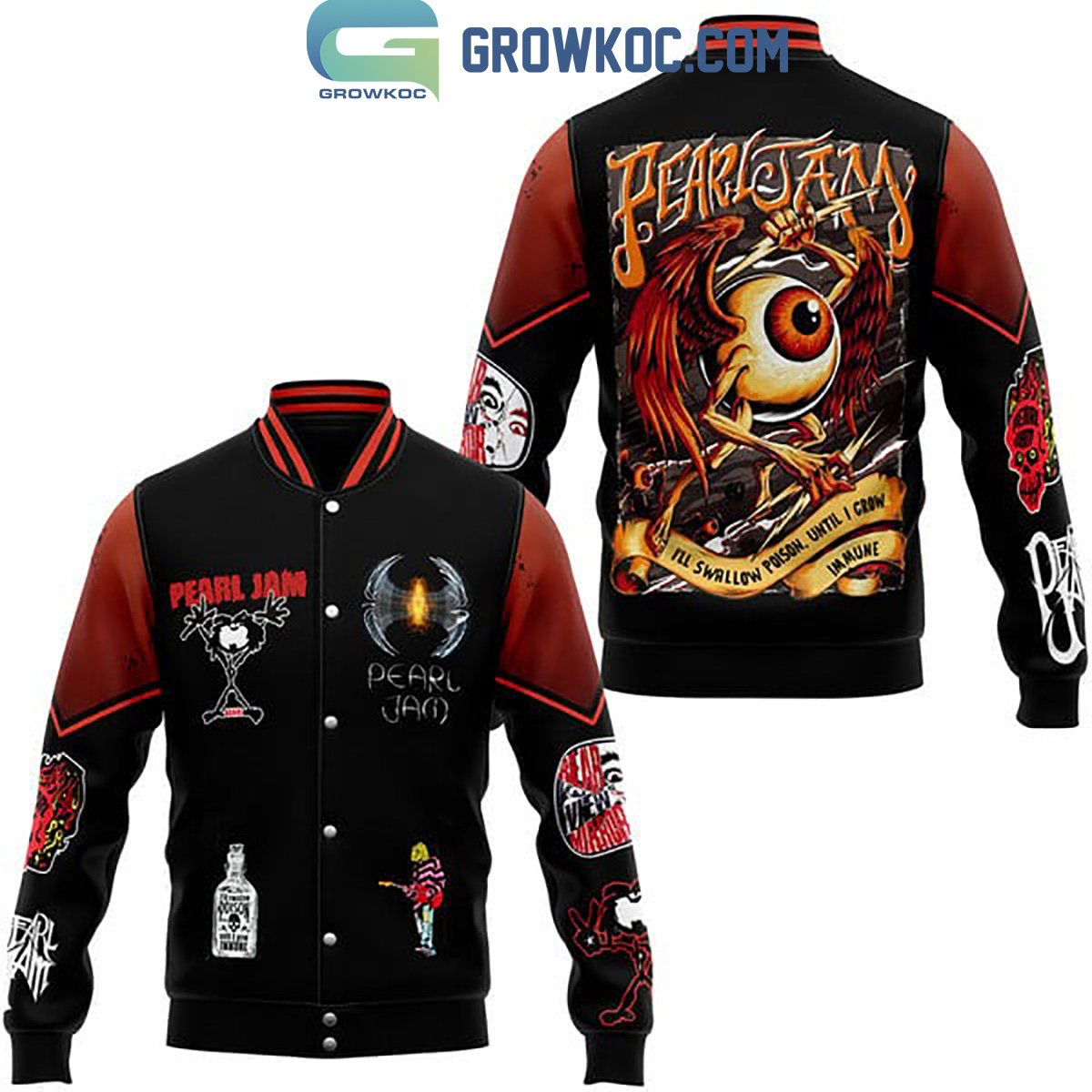 Pearl Jam Ill Swallow Poison Until I Grow Immune Baseball Jacket2B1 BuU5b