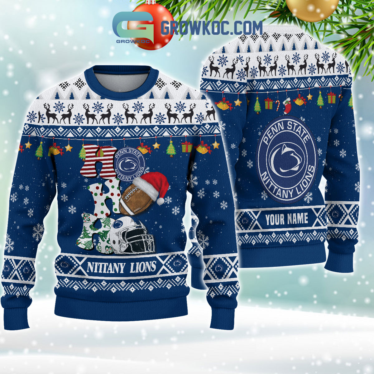 Penn State Nittany Lions NCAA Ho Ho Ho Snow Christmas Personalized Ugly Sweater2B1 b7NOF