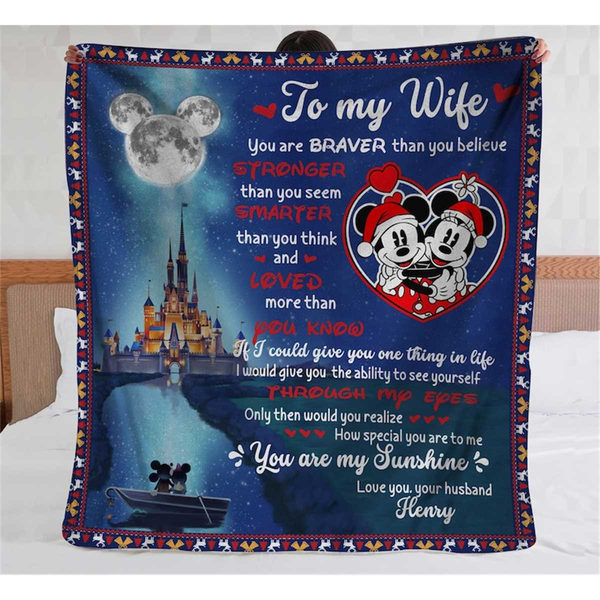 Personalized To My Wife Mickey and Minnie Fleece Blanket Disney Couple Sofa Blanket 0