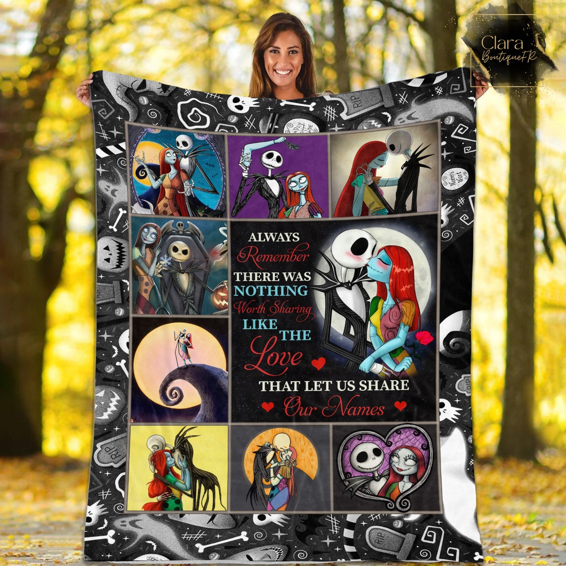 Personalized name Jack Skellington and Sally Always Remember There Is Nothing Worth Sharing Like Love Fleece Sherpa Blanket 0