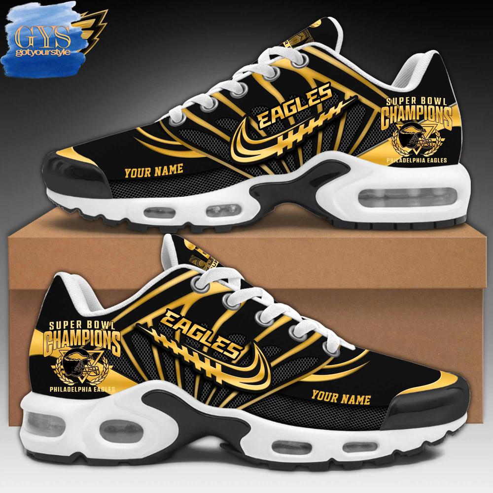 Philadelphia Eagles 2024 Super Bowl LIX Champions Gold Air Max Plus Sneakers 1