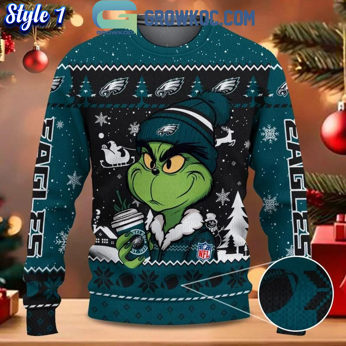 Philadelphia Eagles Grinch Stolen Christmas 2024 Grinchmas Ugly Sweater 1 wbgzJ 1