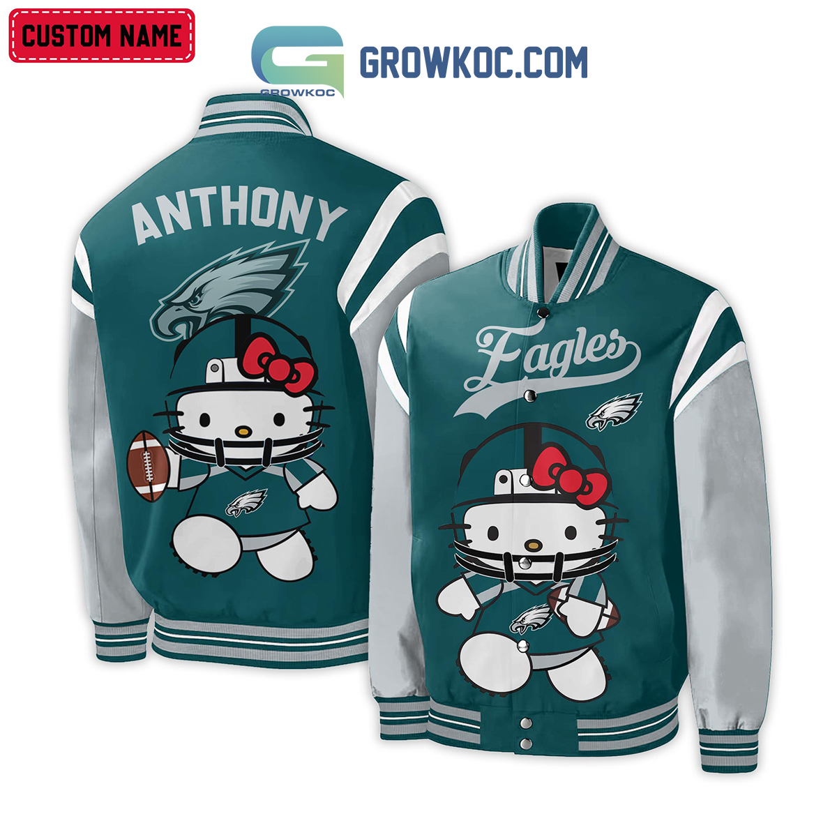 Philadelphia Eagles NFL Hello Kitty Personalized Baseball Jacket2B1 gGqea