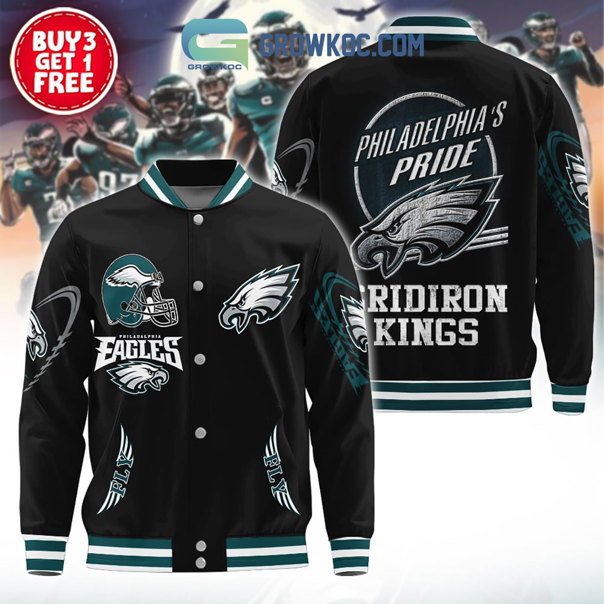 Philadelphia Eagles Philadelphias Pride Gridiron Kings Baseball Jacket2B1 Z3JdH